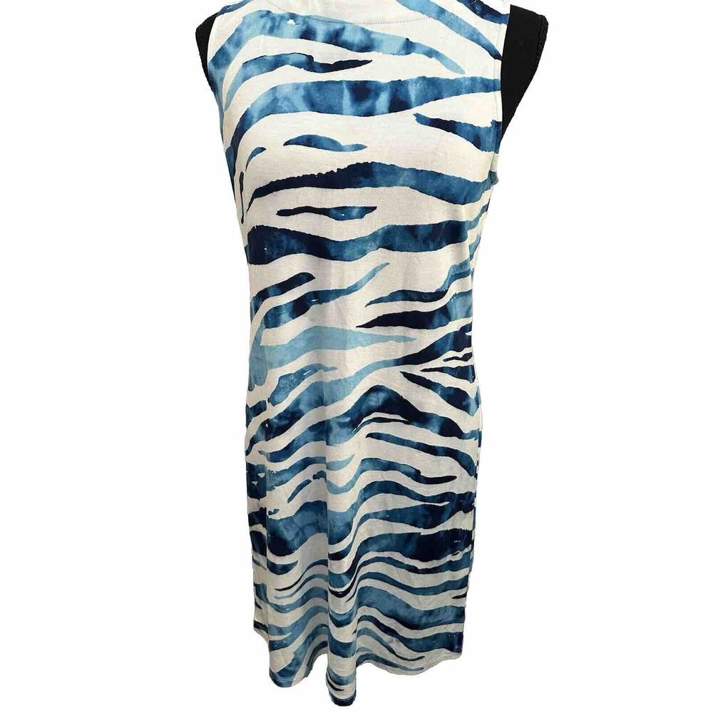 Tommy Bahama Darcy Zanzebra Sheath Dress Blue And White Size Small/P FLAW